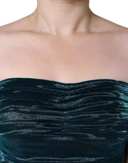 Green Silk Blend Satin Fitted Strapless Dress - The Luxe Alliance