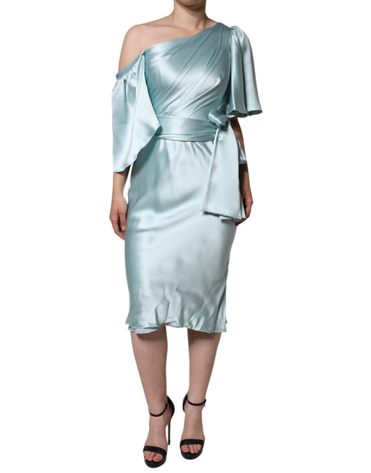 Mint Green Silk Fit Cut One Shoulder Dress - The Luxe Alliance