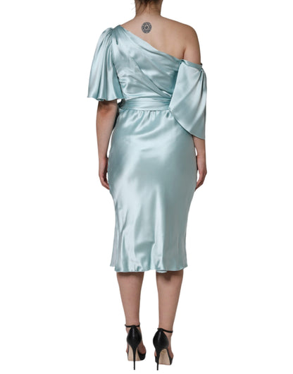 Mint Green Silk Fit Cut One Shoulder Dress - The Luxe Alliance