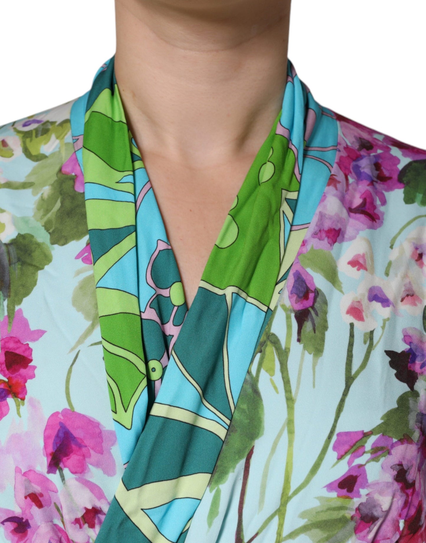 Multicolor Floral Silk Stretch Wrap Dress - The Luxe Alliance