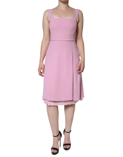 Pink A-line Flare Viscose Sleeveless Dress - The Luxe Alliance