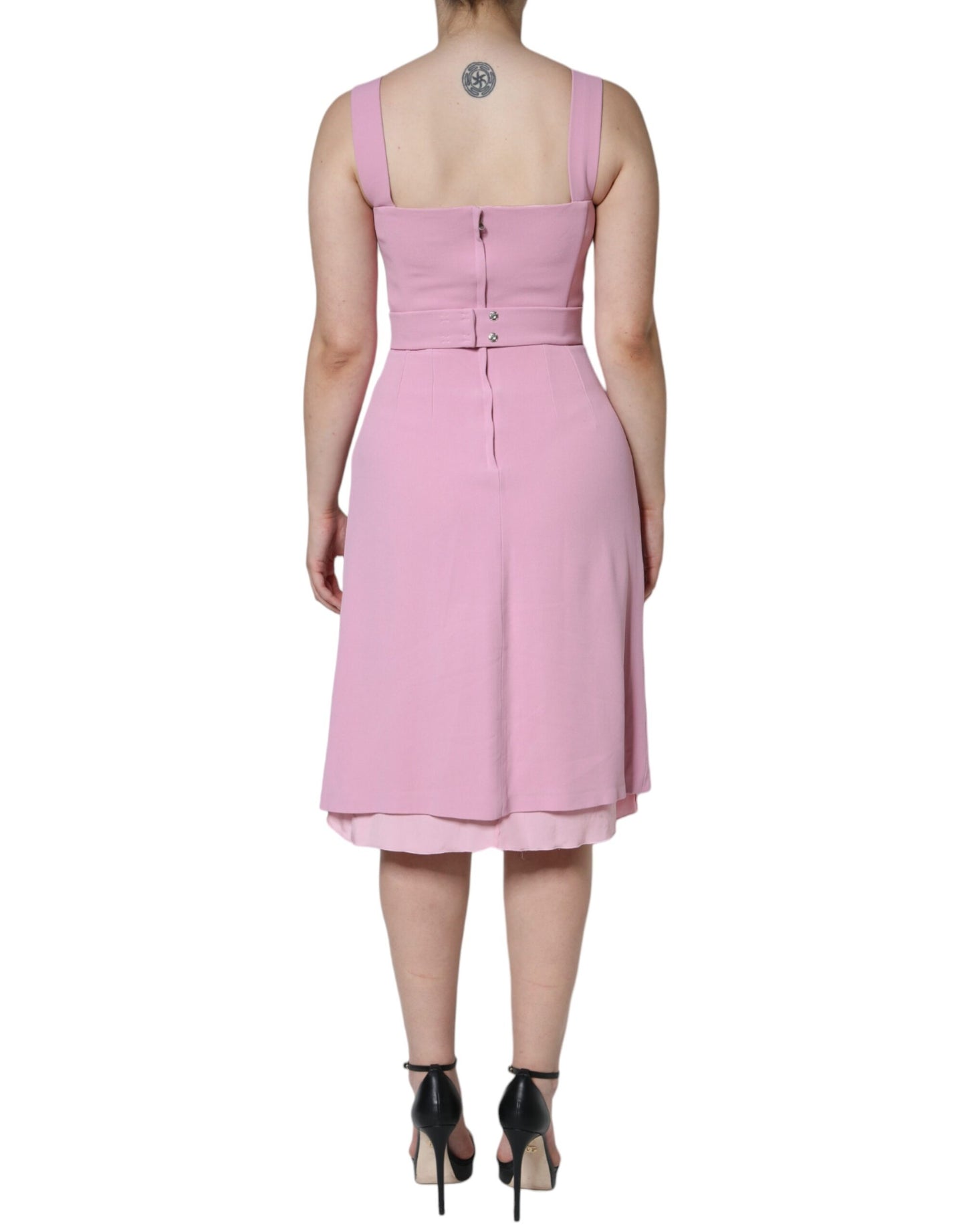  - Pink A-line Flare Viscose Sleeveless Dress