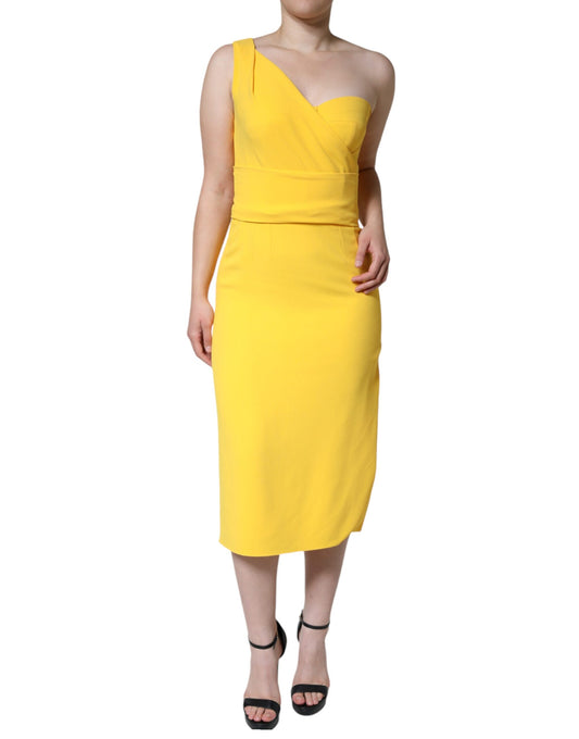 Yellow One Shoulder Side Slit Midi Dress - The Luxe Alliance