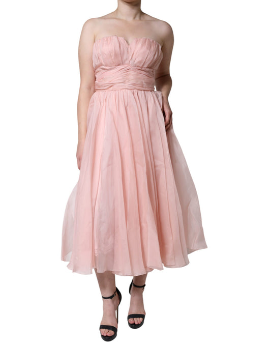 Pink Silk Strapless Maxi A-line Gown Dress - The Luxe Alliance