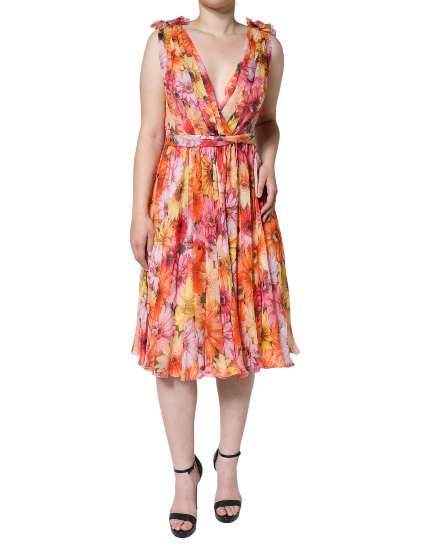 Multicolor Floral Sleeveless V-neck Midi Dress - The Luxe Alliance