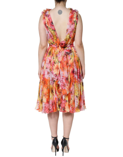 Multicolor Floral Sleeveless V-neck Midi Dress - The Luxe Alliance