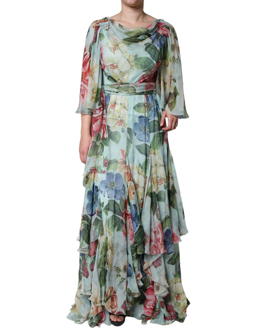 Multicolor Floral Silk Long Gown Dress - The Luxe Alliance