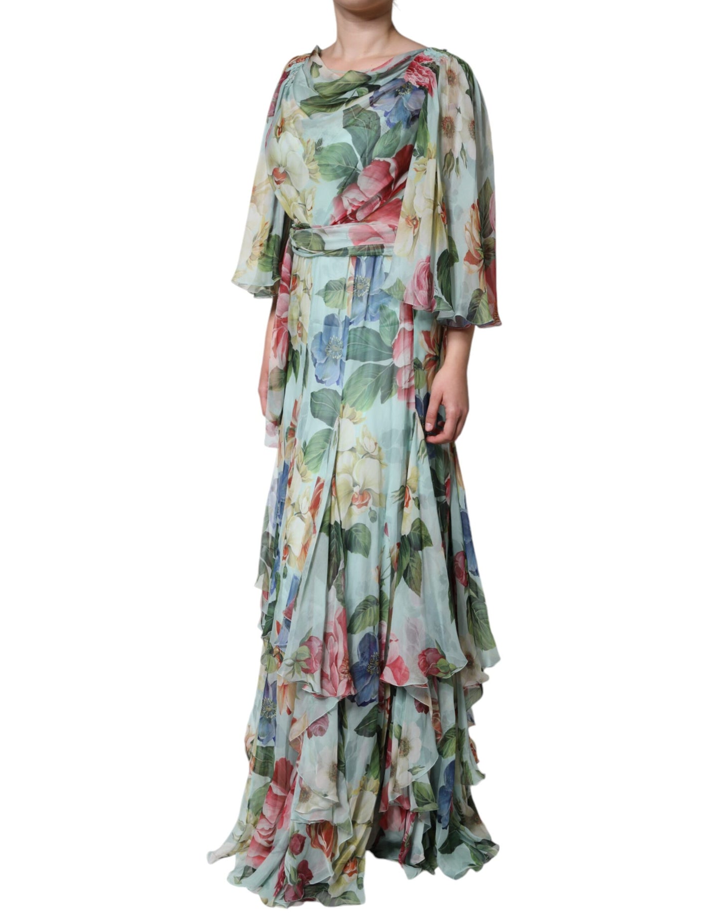 Multicolor Floral Silk Long Gown Dress - The Luxe Alliance