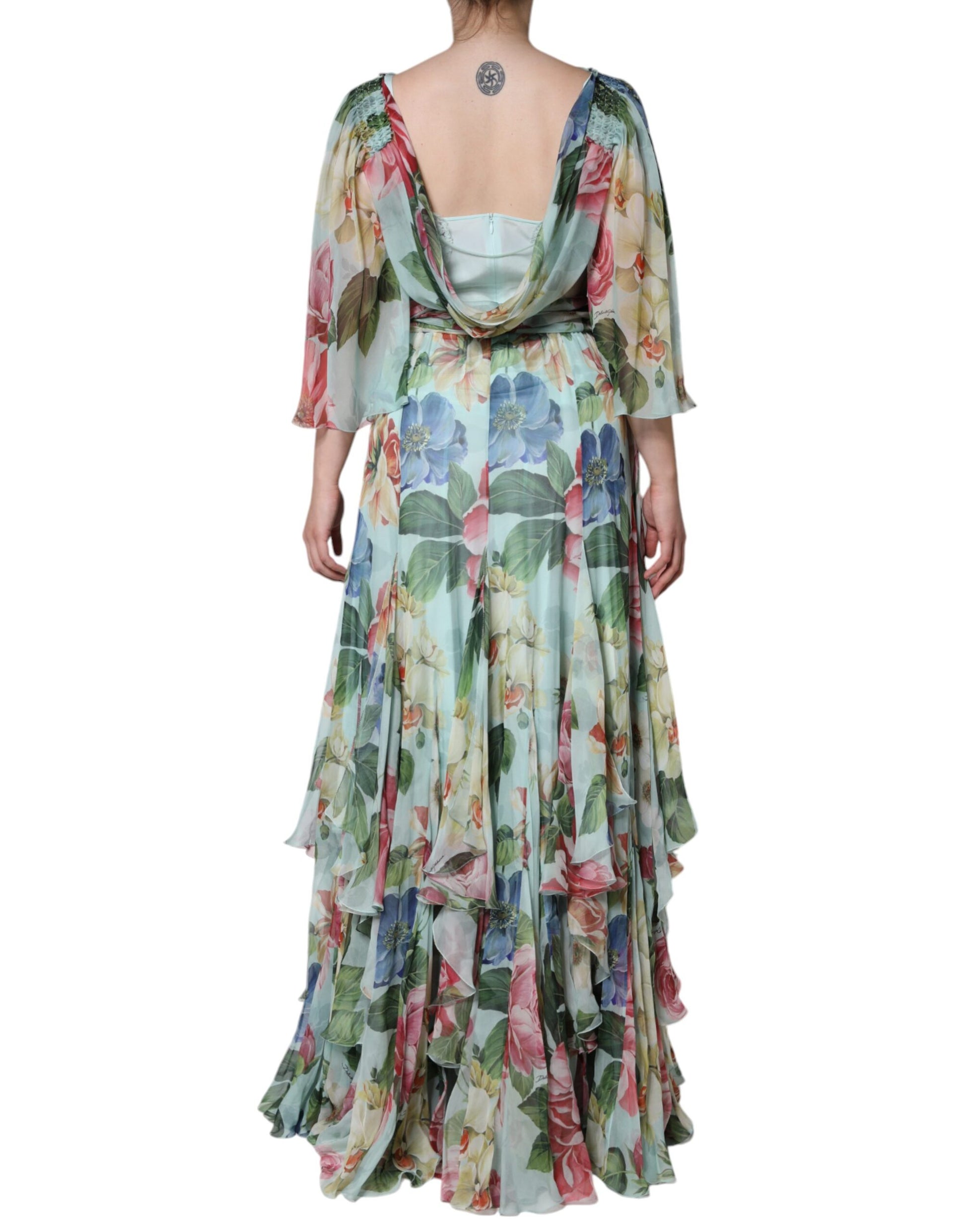 Multicolor Floral Silk Long Gown Dress