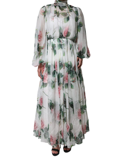 White Silk Floral Print Long Maxi Dress - The Luxe Alliance