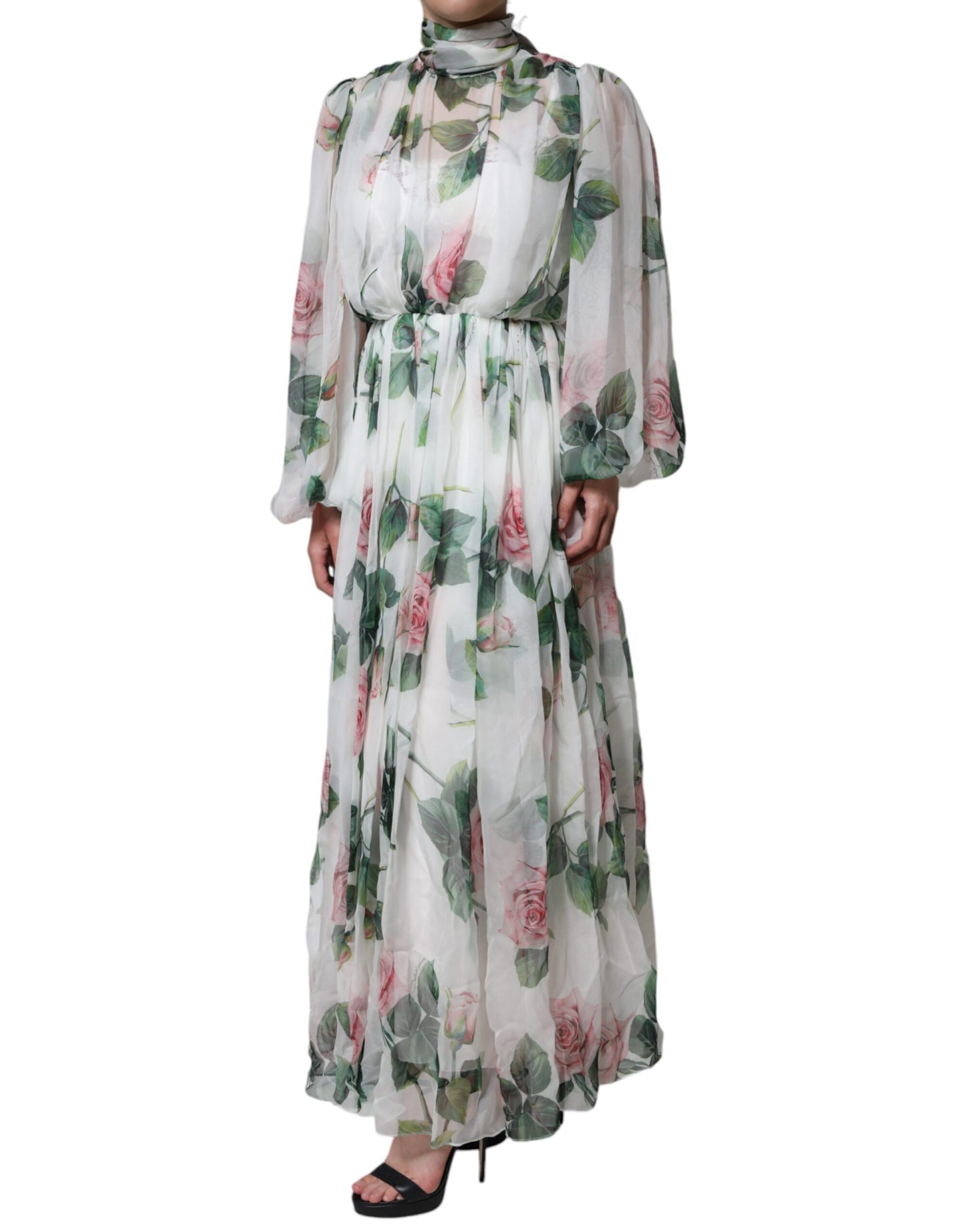 White Silk Floral Print Long Maxi Dress - The Luxe Alliance