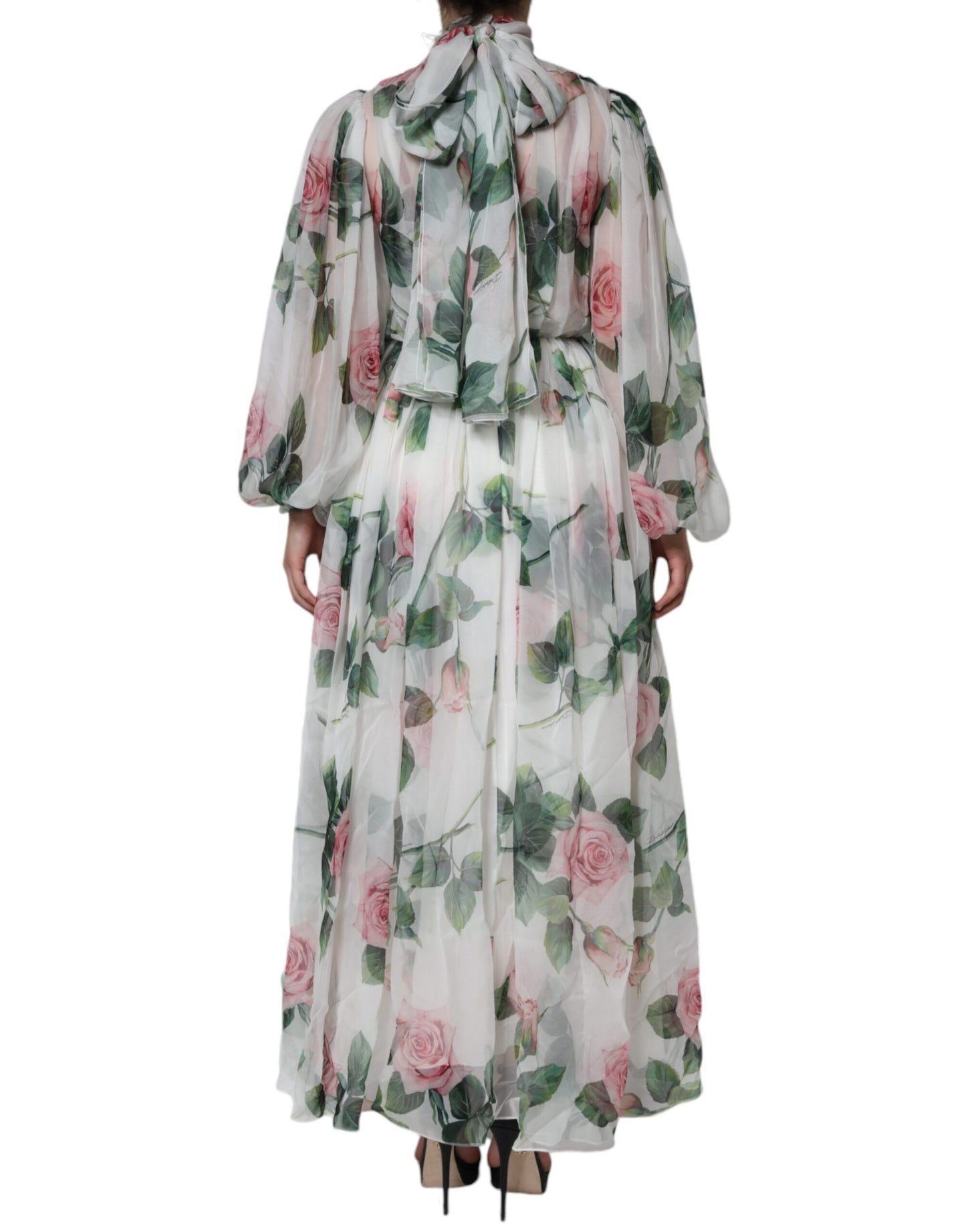 White Silk Floral Print Long Maxi Dress - The Luxe Alliance