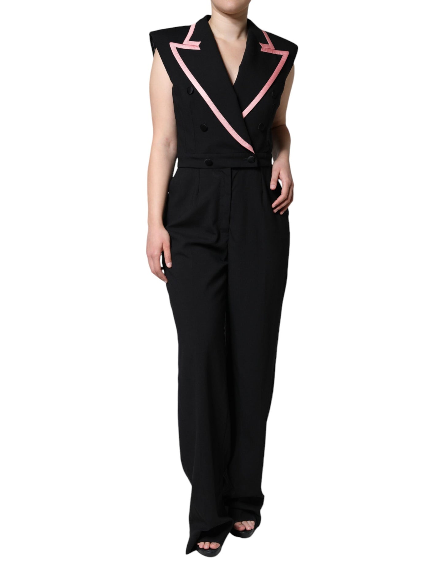 Black Wool Blend Sleeveless Jumpsuit Dress - The Luxe Alliance