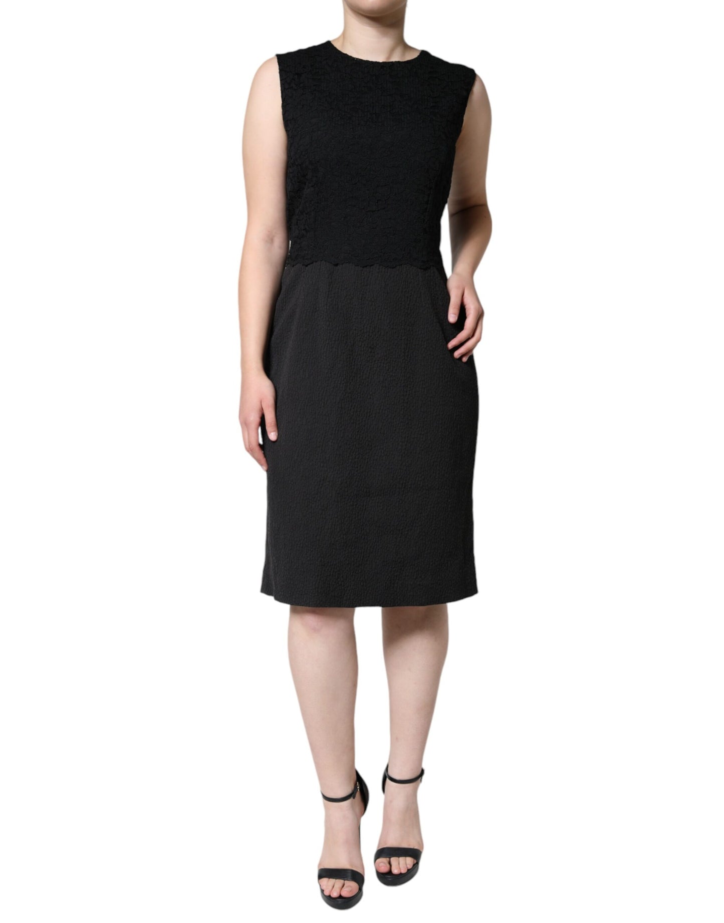 Black Cotton Sheath Knee Length Dress - The Luxe Alliance