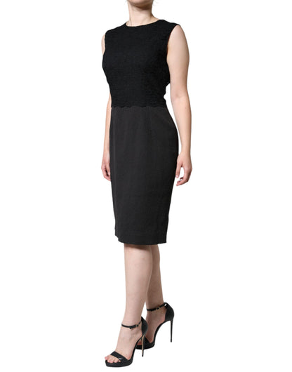 Black Cotton Sheath Knee Length Dress - The Luxe Alliance