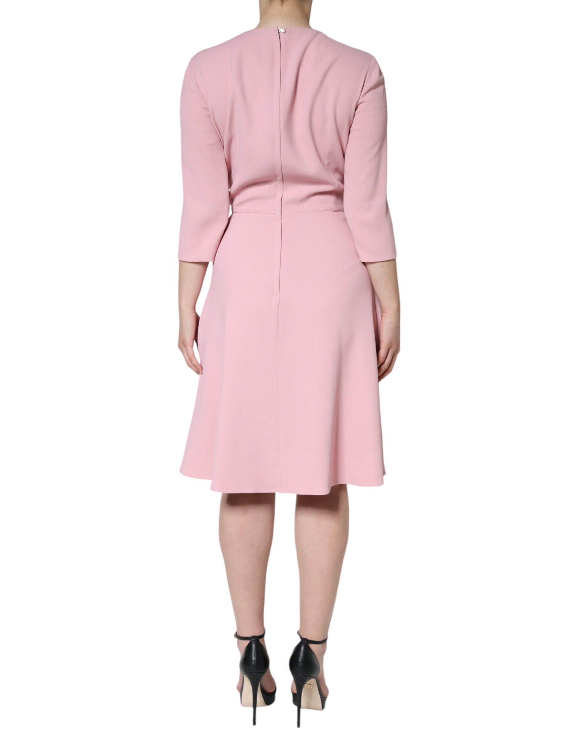 Pink A-line Viscose 3/4 Sleeves Dress