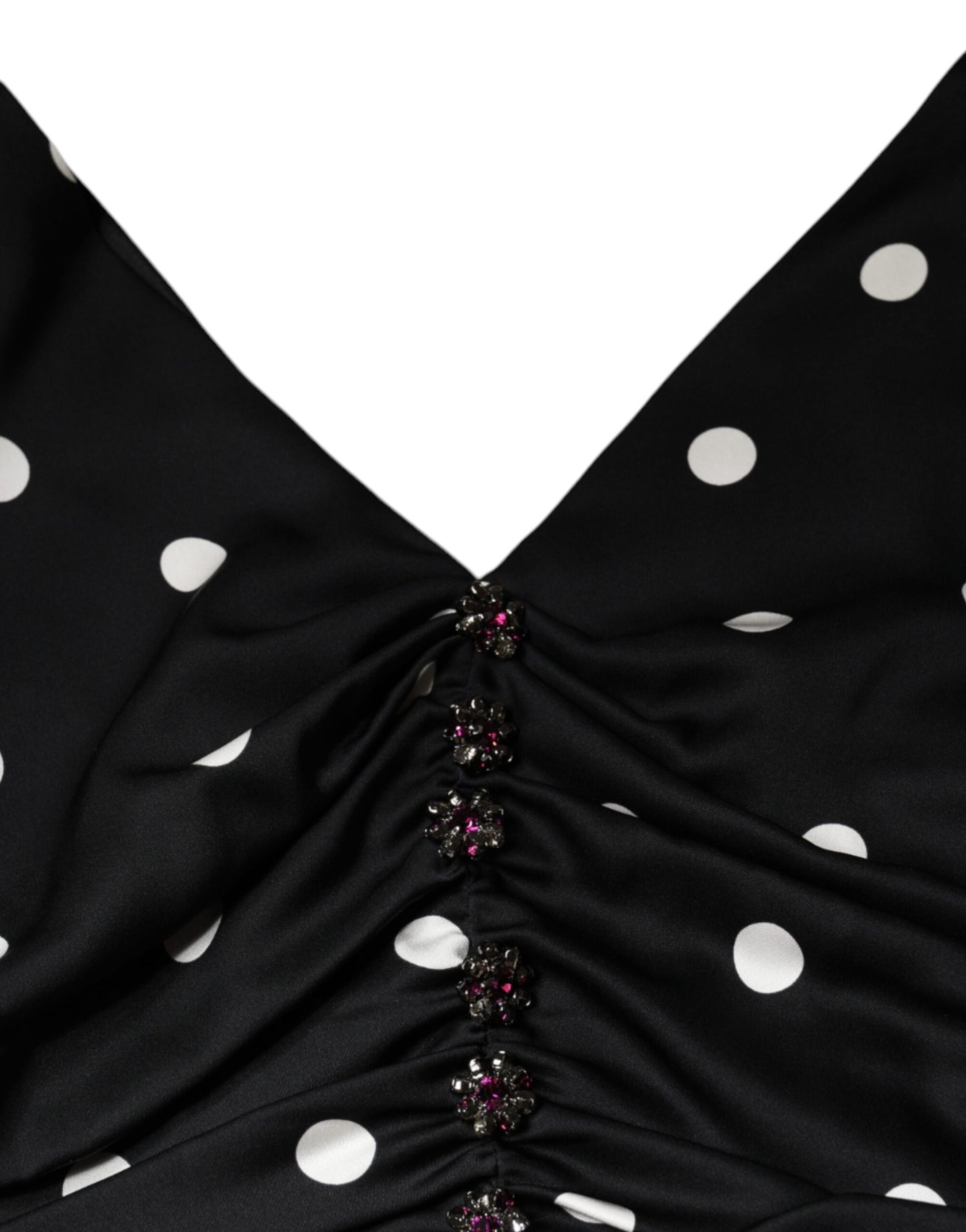 Black Silk Polka Dot V-neck Tassel Midi Dress - The Luxe Alliance