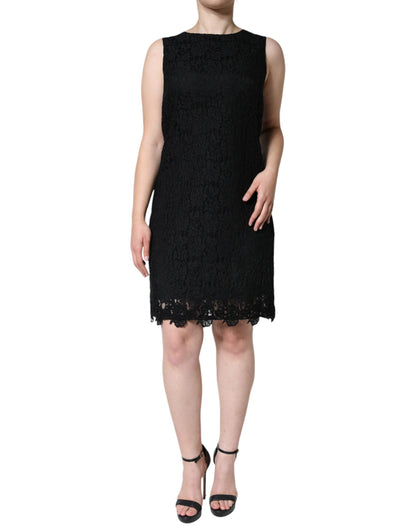 Black Floral Lace Sheath Sleeveless Mini Dress - The Luxe Alliance