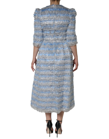 Light Blue Silver Jacquard A-line Midi Dress by Dolce & Gabbana