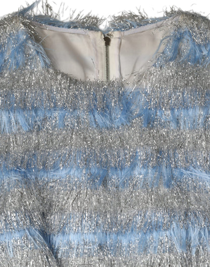 Light Blue Silver Jacquard A-line Midi Dress by Dolce & Gabbana