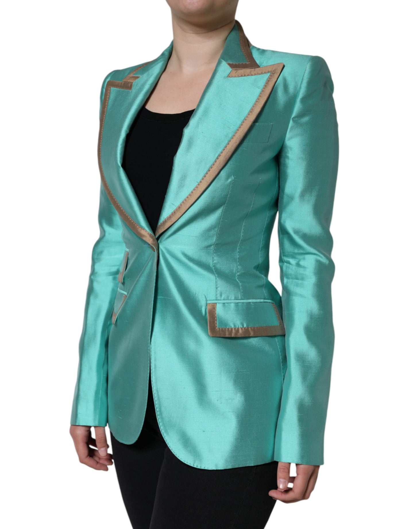  - Metallic Green Single Breasted Blazer Jacket