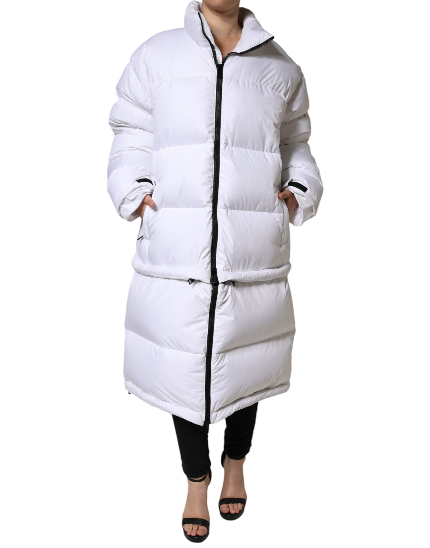  - White Puffer Quilted Full Zip Coat Jacket