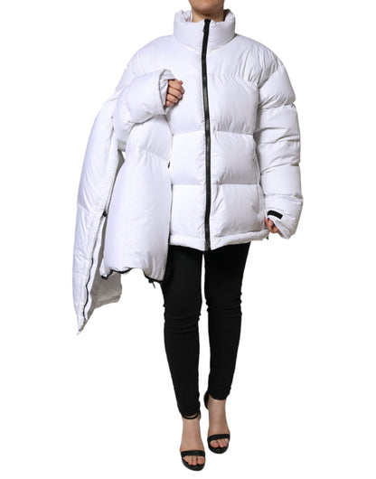  - White Puffer Quilted Full Zip Coat Jacket