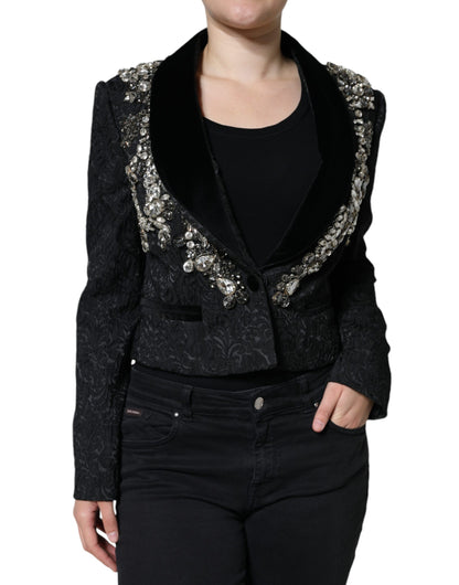 Black Jacquard Crystal Floral Jacket Blazer by Dolce & Gabbana