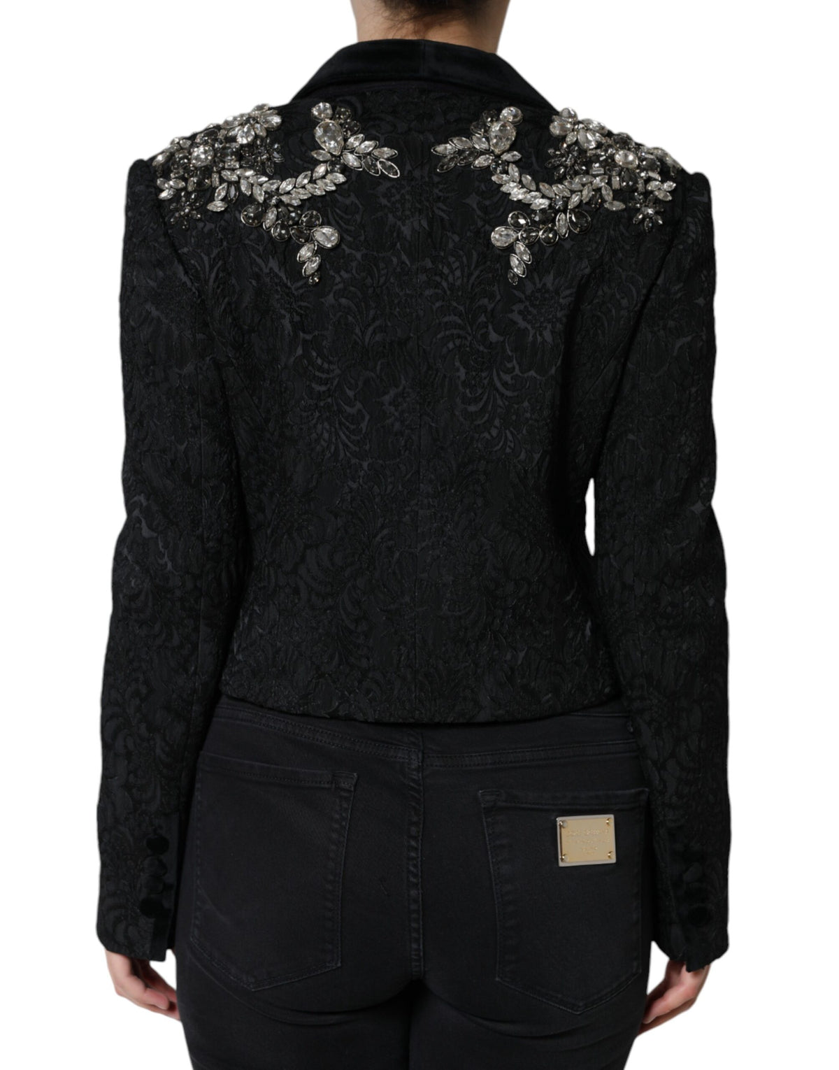 Black Jacquard Crystal Floral Jacket Blazer by Dolce & Gabbana