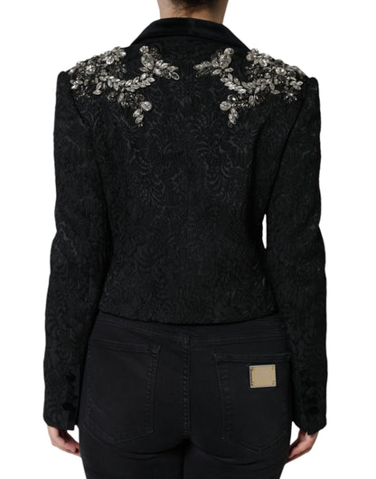 Black Jacquard Crystal Floral Jacket Blazer by Dolce & Gabbana