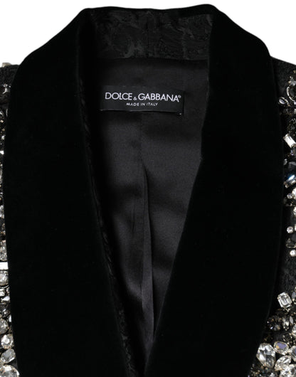 Black Jacquard Crystal Floral Jacket Blazer by Dolce & Gabbana
