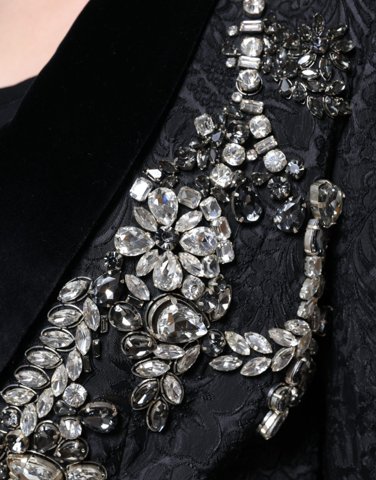 Black Jacquard Crystal Floral Jacket Blazer by Dolce & Gabbana