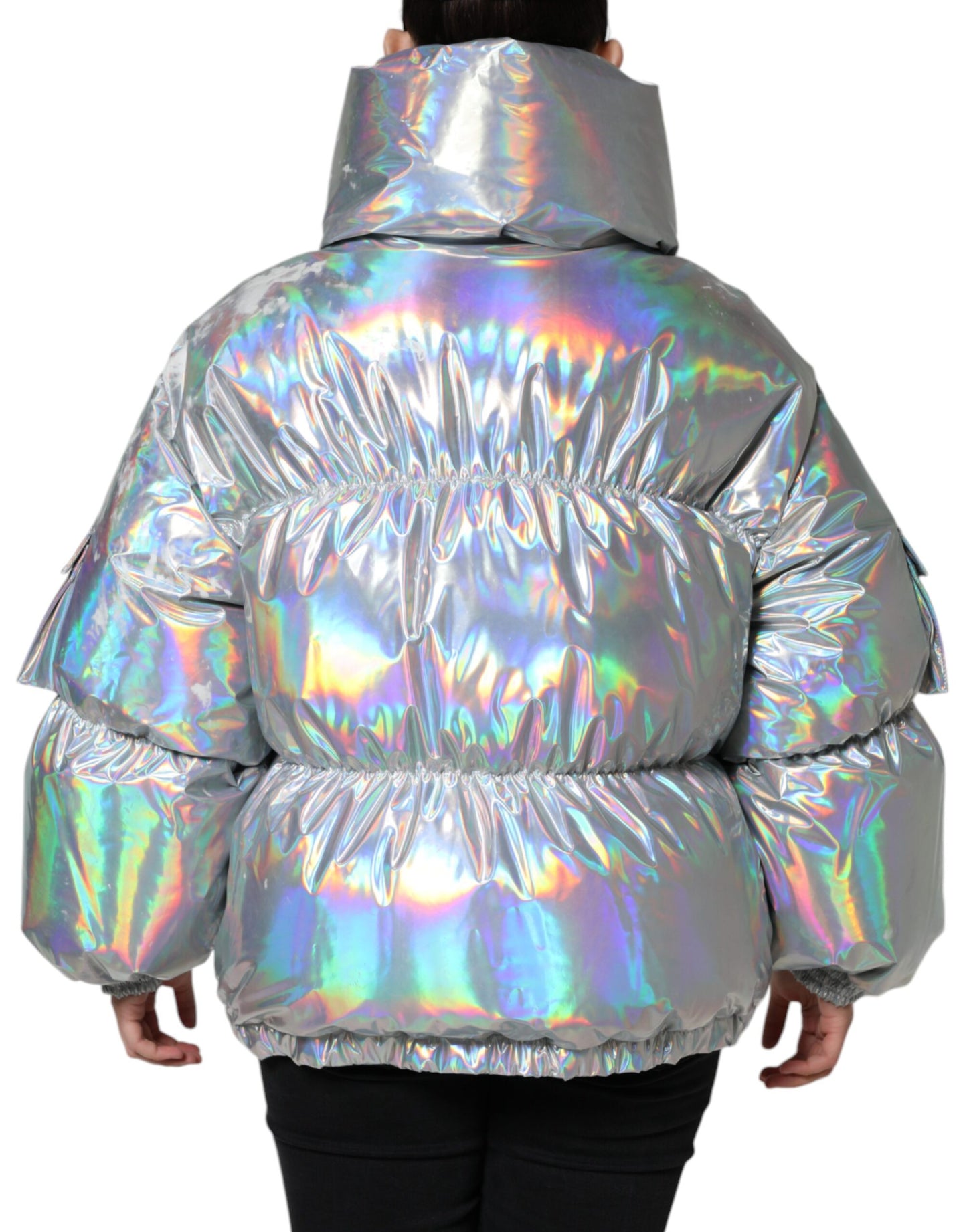  - Silver Iridescent Puffer Full Zip Coat Jacket