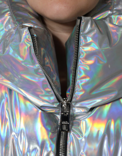  - Silver Iridescent Puffer Full Zip Coat Jacket