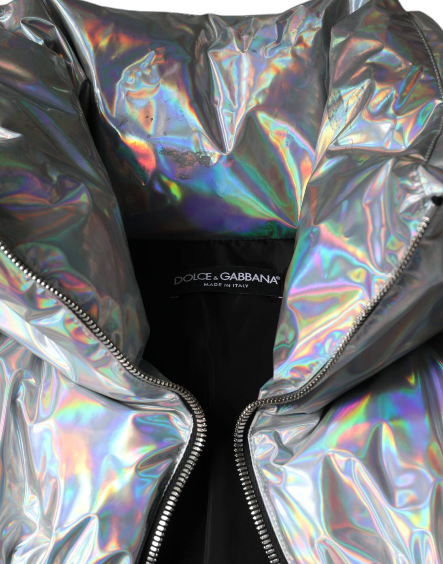  - Silver Iridescent Puffer Full Zip Coat Jacket