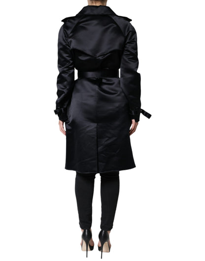  - Black Polyester Organza Belted Coat Jacket