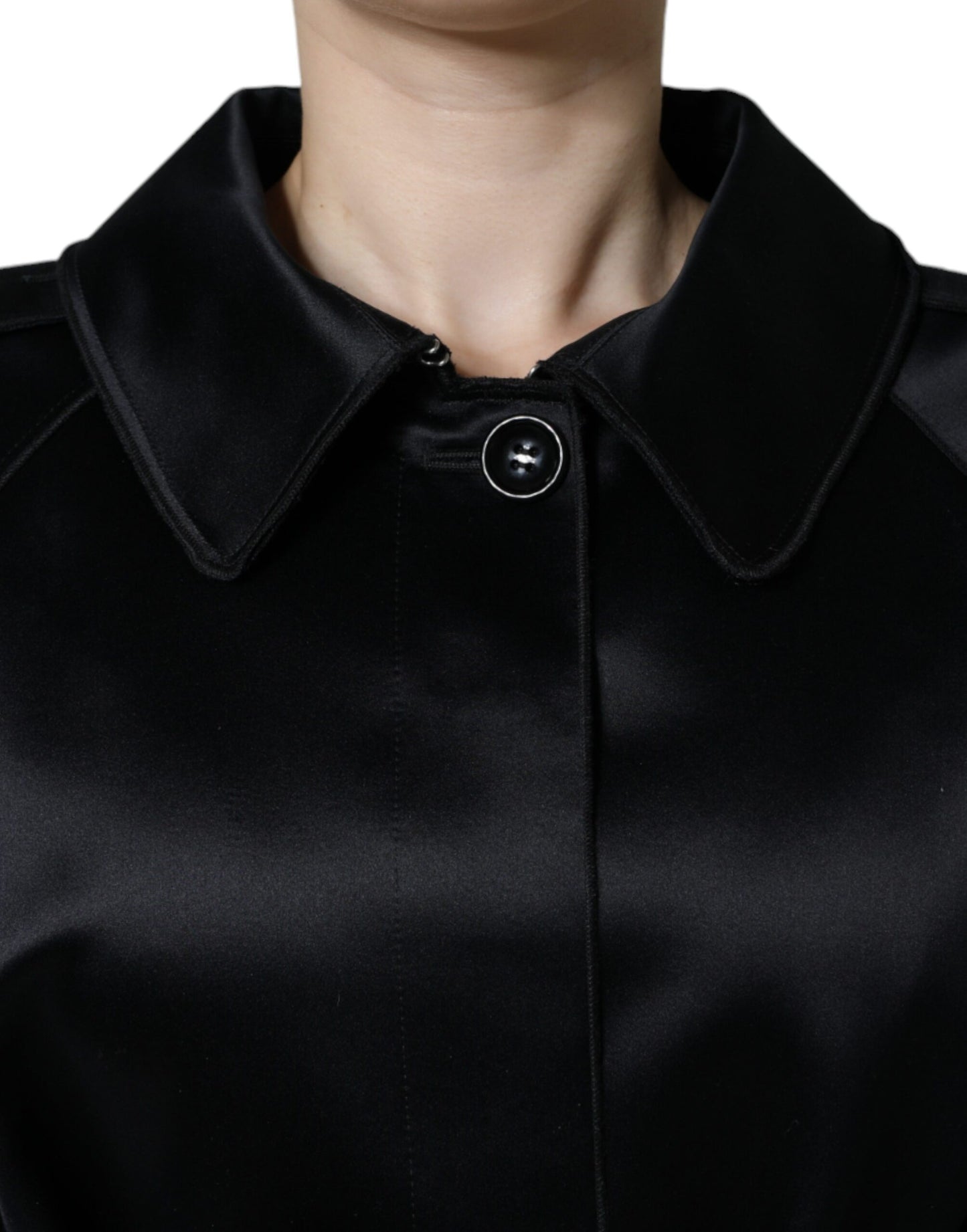  - Black Polyester Organza Belted Coat Jacket