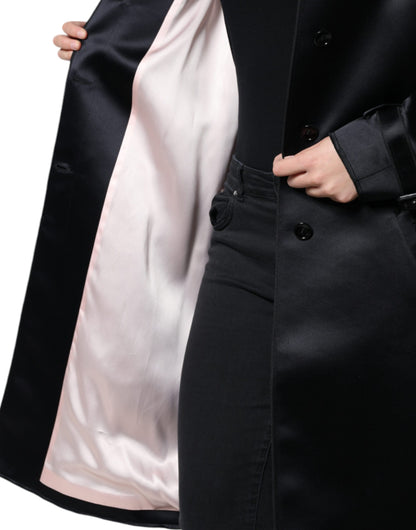  - Black Polyester Organza Belted Coat Jacket