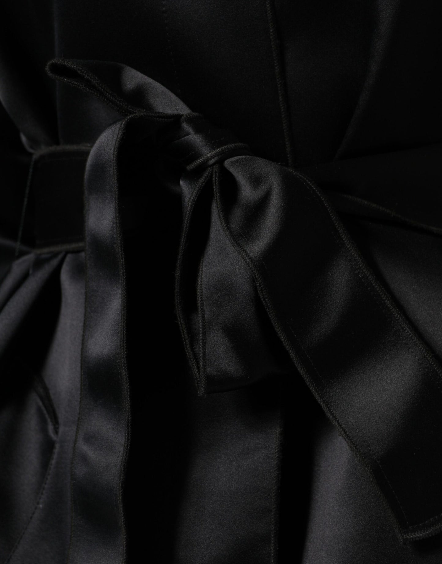  - Black Polyester Organza Belted Coat Jacket