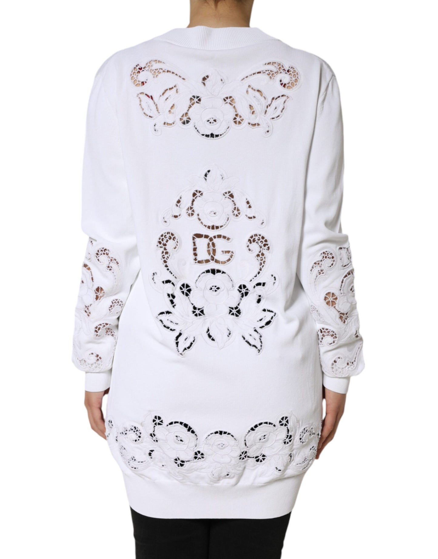  - White Viscose Floral Cut Out Cardigan Sweater