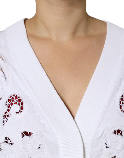  - White Viscose Floral Cut Out Cardigan Sweater