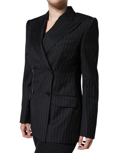  - Black Striped Double Breasted Coat Jacket