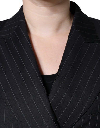  - Black Striped Double Breasted Coat Jacket