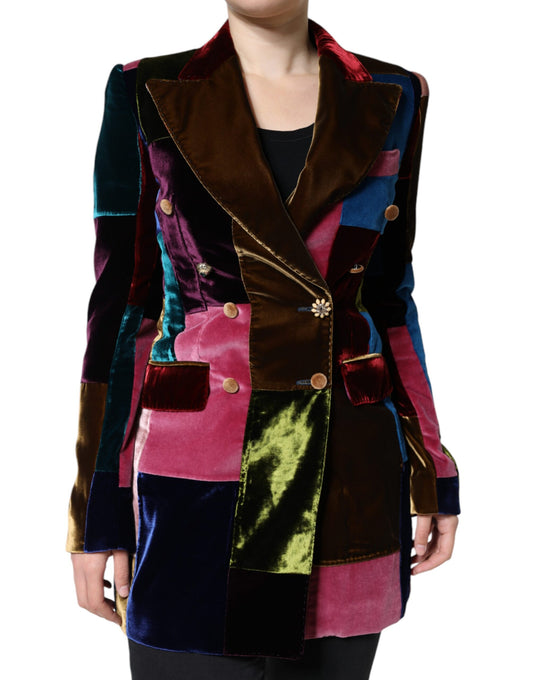  - Multicolor Double Breasted Patchwork Blazer Jacket