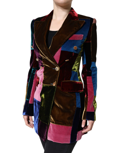  - Multicolor Double Breasted Patchwork Blazer Jacket