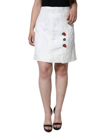 White Floral Brocade Embellished Mini Skirt - The Luxe Alliance