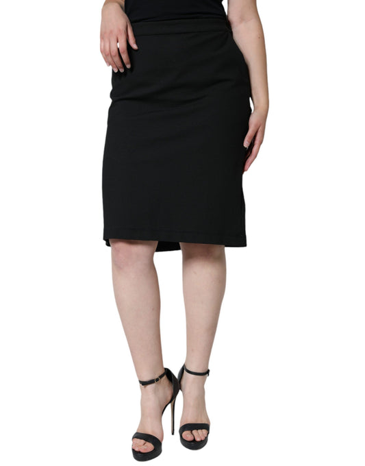 Black Straight Pencil Cut Knee Length Skirt - The Luxe Alliance