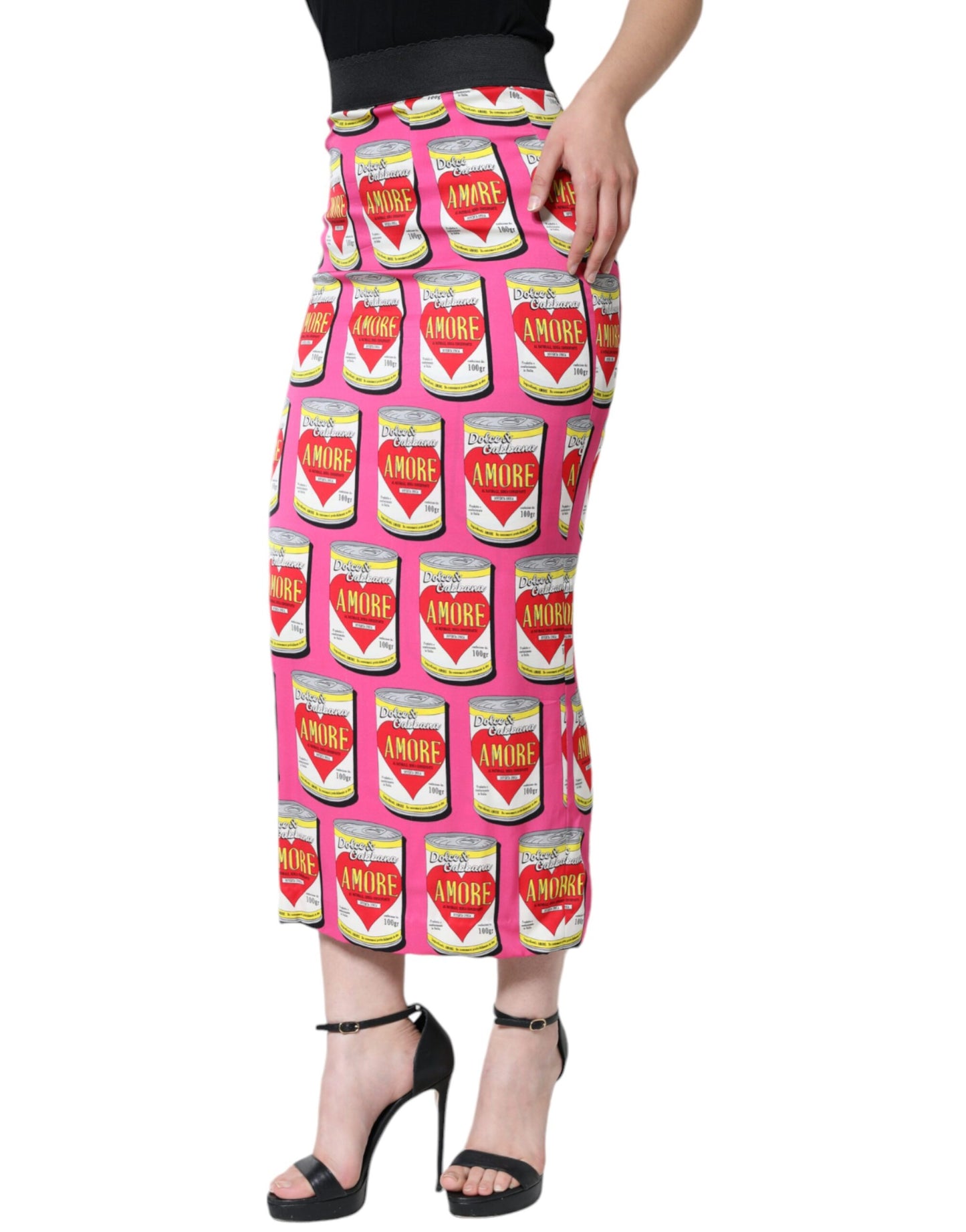  - Pink AMORE Silk High Waist Pencil Cut Skirt