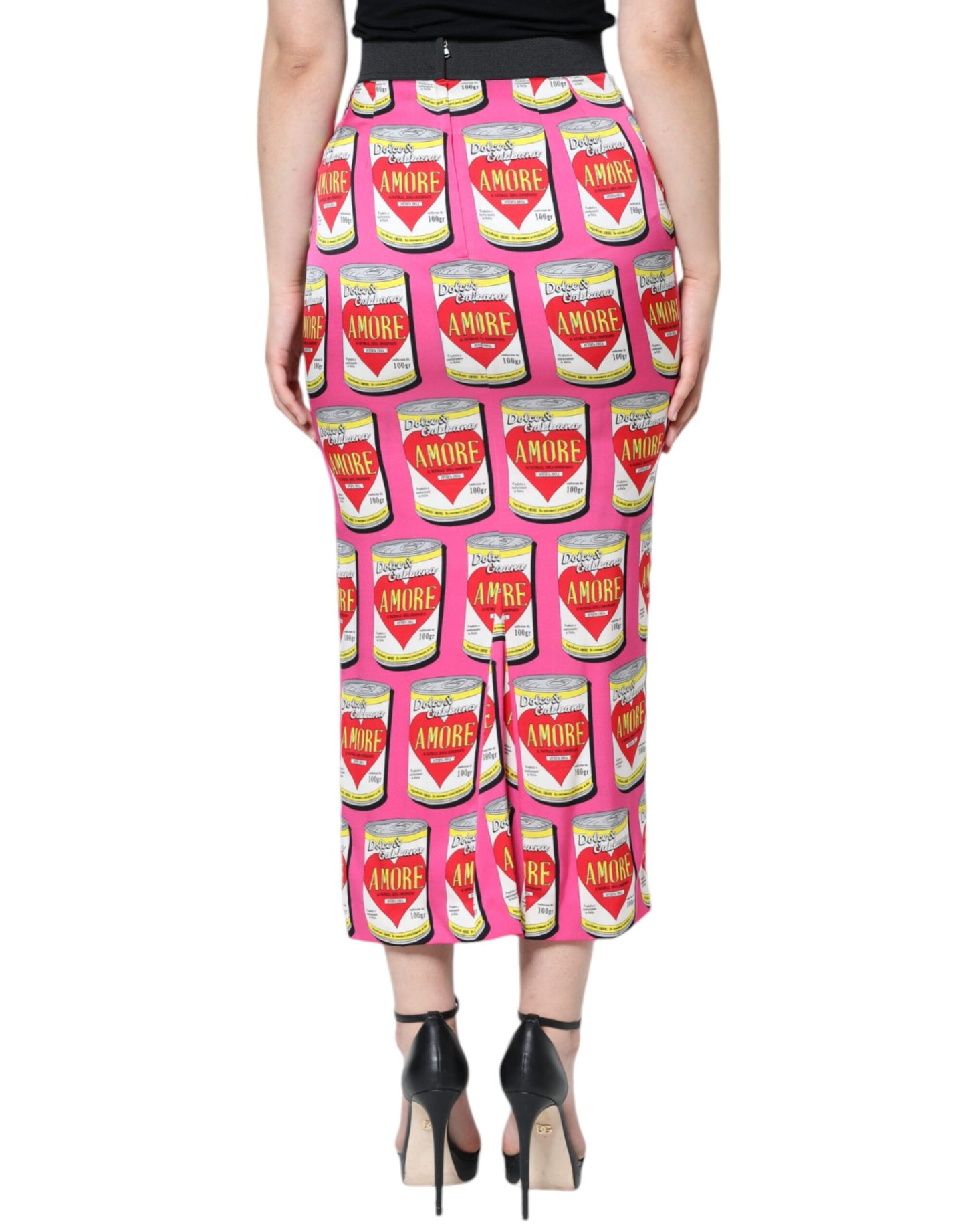  - Pink AMORE Silk High Waist Pencil Cut Skirt