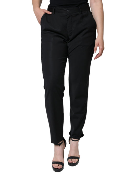  - Black Polyester High Waist Tapered Pants